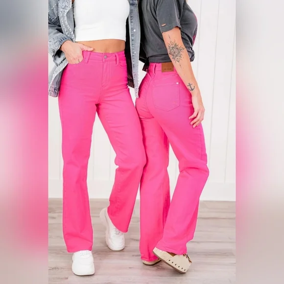 Judy Blue High Rise Garment Dyed 90's Straight Leg Jeans Barbie Pink 11/30 NWT - Picture 11 of 11